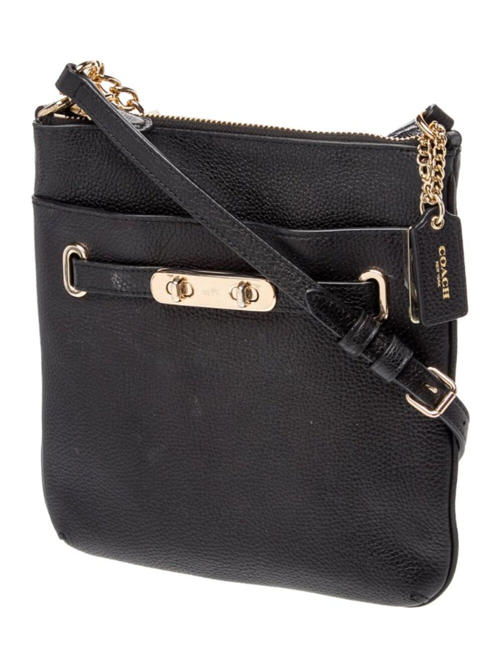 Coach Leather Messenger Bag Women Black Leather Gold-Tone Hardware - Picture 4 of 10